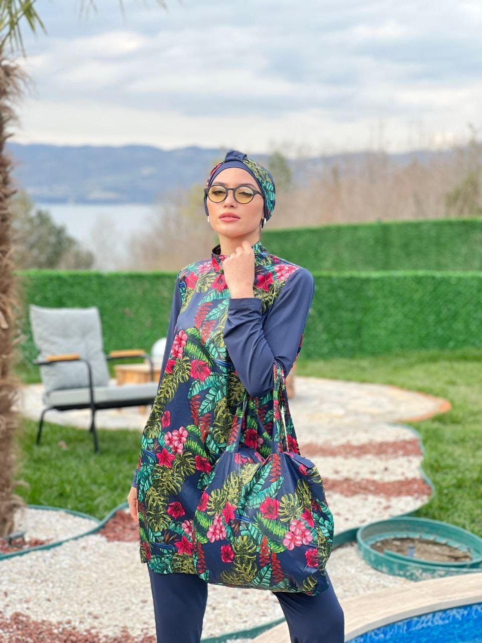 Tropical Burkini Swimsuit Set