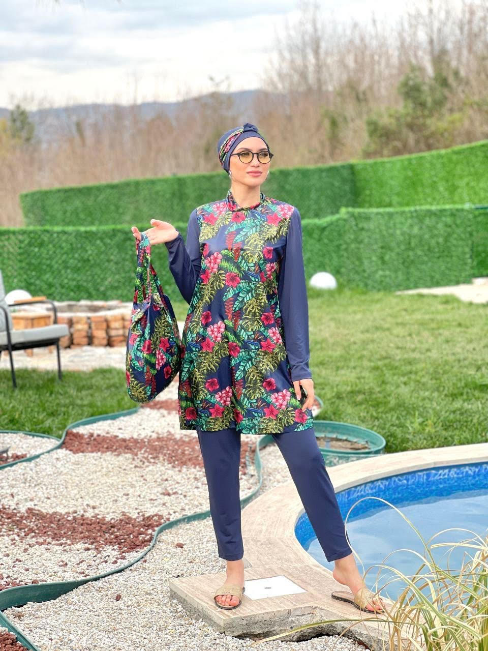 Tropical Burkini Swimsuit Set