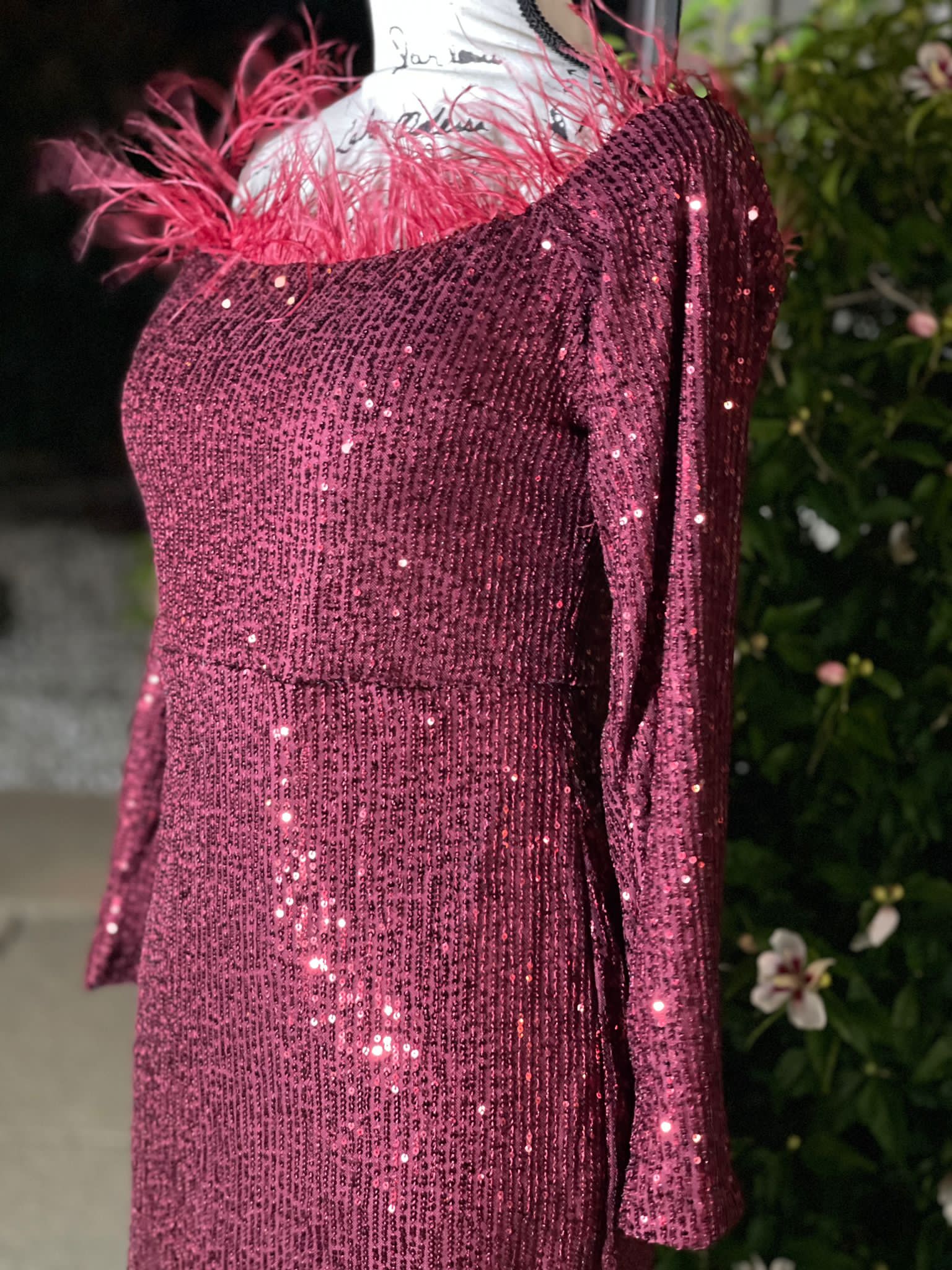 Feathered Red Sparkle Short Dress