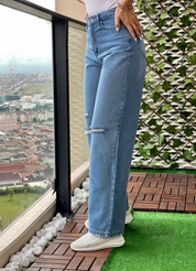 Sky Blue Ripped Denim Pants