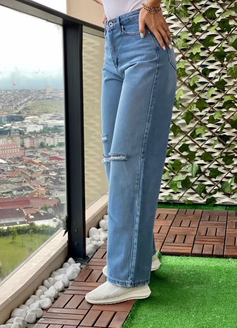 Sky Blue Ripped Denim Pants
