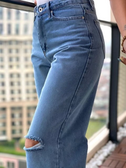 Sky Blue Ripped Denim Pants