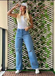 Sky Blue Ripped Denim Pants