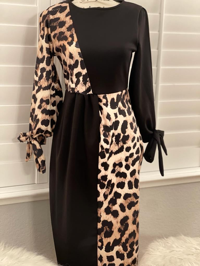 Midi Tiger Print Black Dress