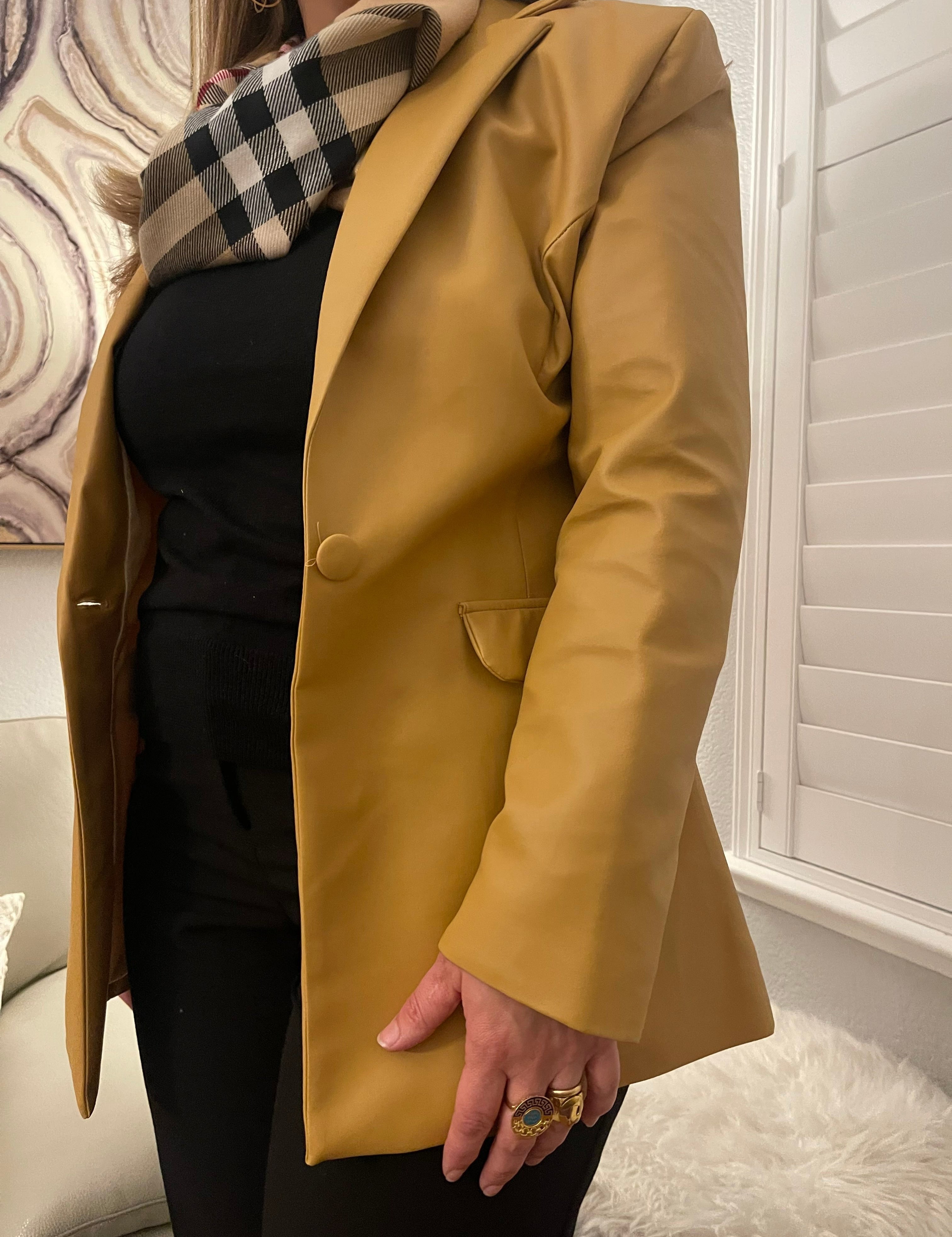 Camel Leather Blazer Jacket - Bonita Style