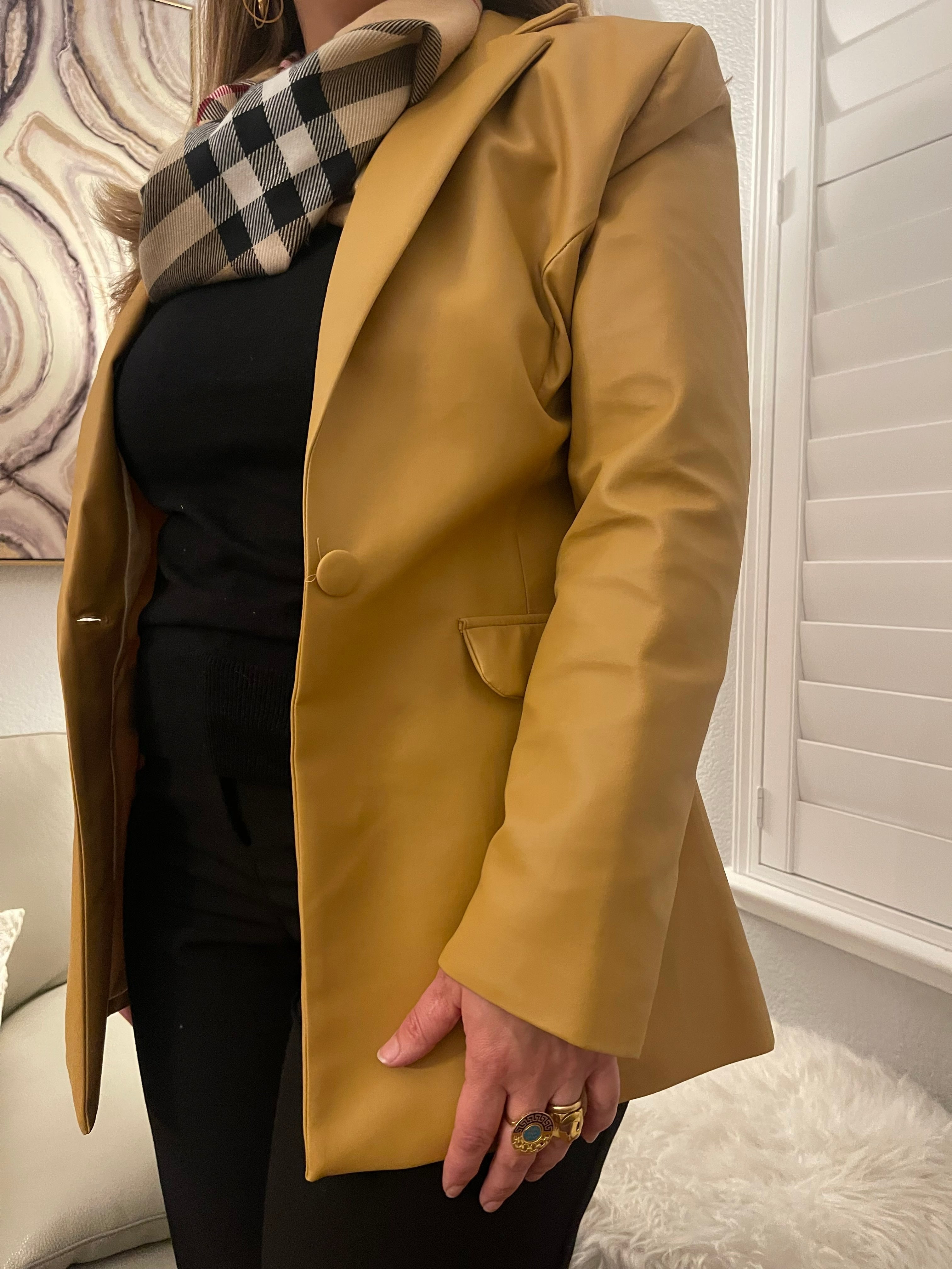 Camel Leather Blazer Jacket - Bonita Style