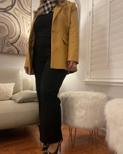 Camel Leather Blazer Jacket - Bonita Style