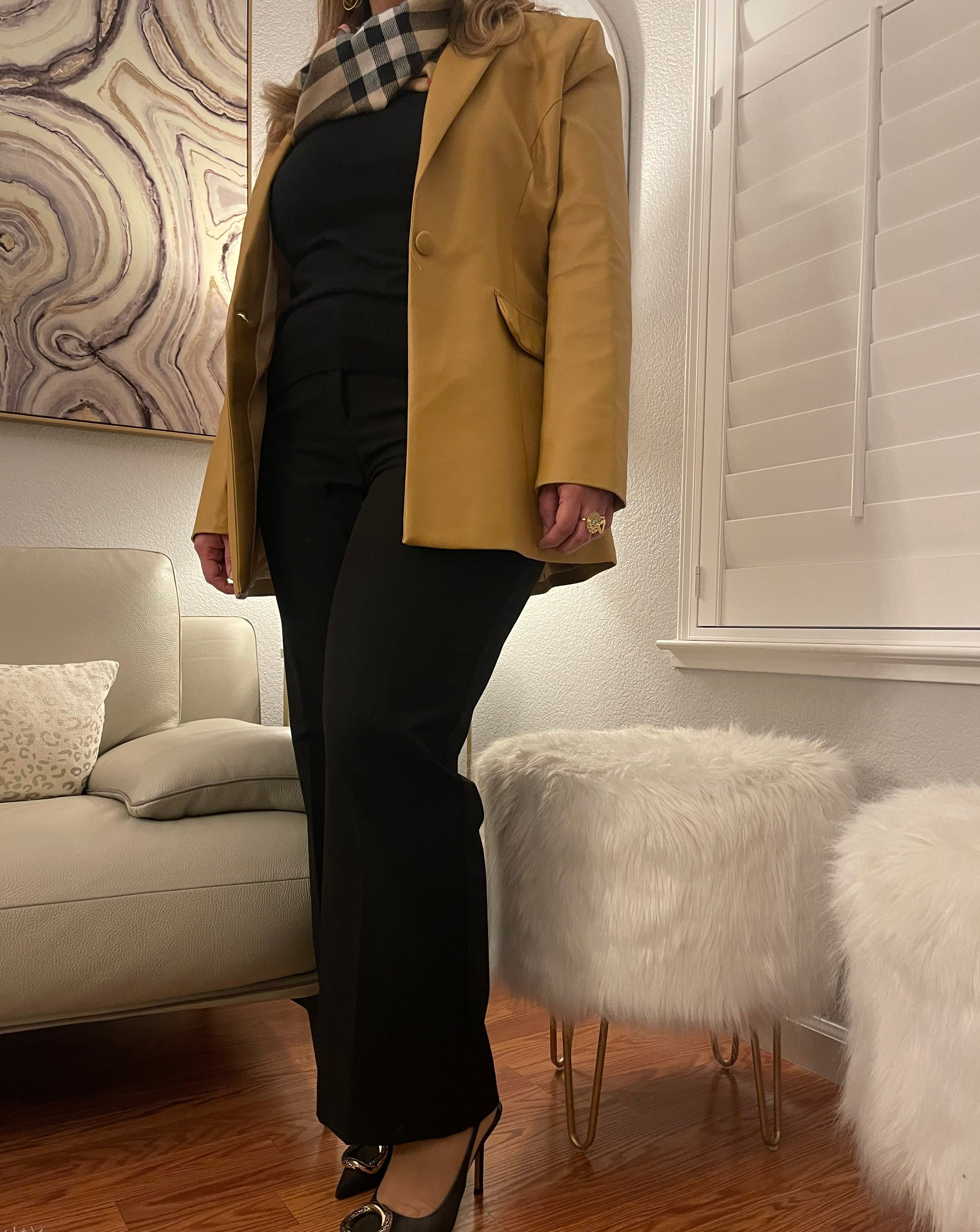 Camel Leather Blazer Jacket - Bonita Style