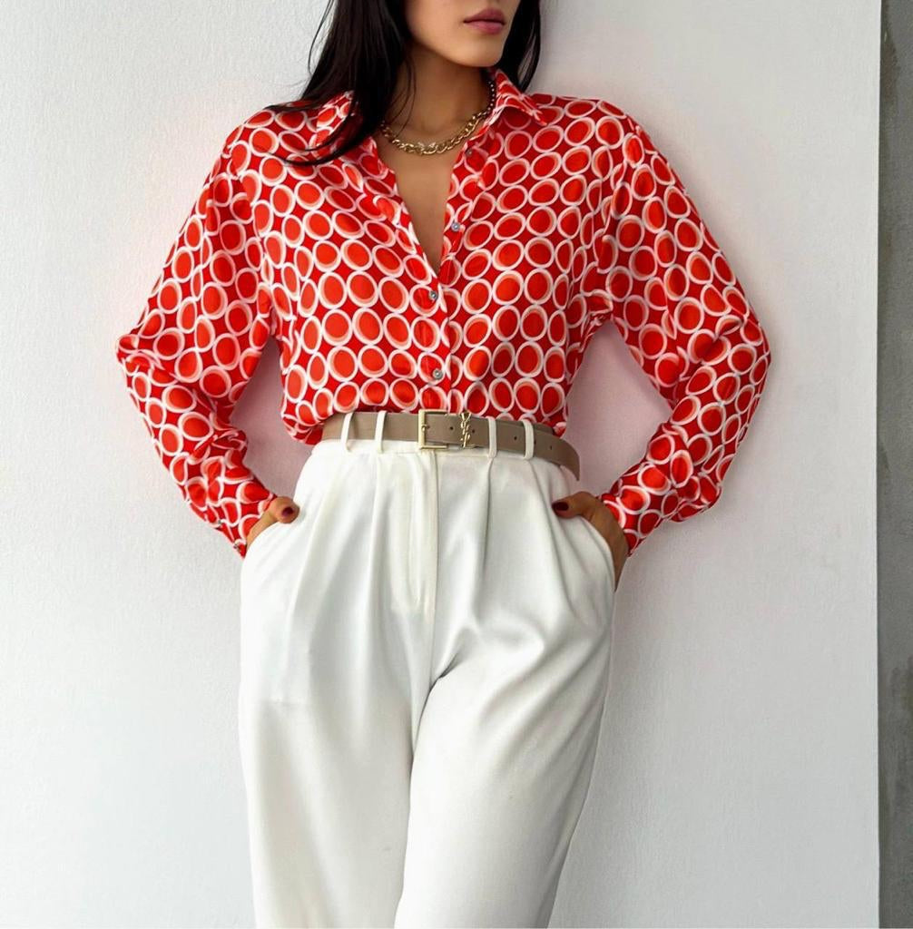 Pokadot Orange Red Shirt - Bonita Style