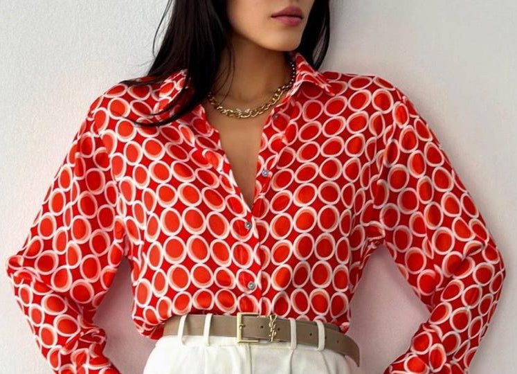 Pokadot Orange Red Shirt - Bonita Style